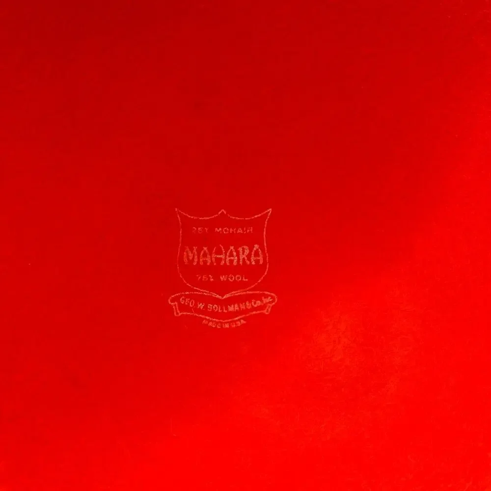 Vintage Mahara Mohair Wool Hat Red Orange Geo W Bollman Mod Fuzzy Felt USA